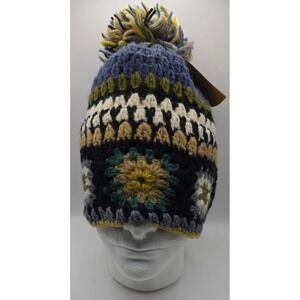 Lakhays Handmade Wool Beanie Hat Pom Pom Multicolor Crochet Winter NWT